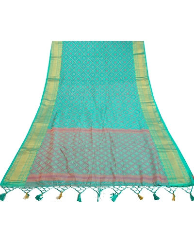 Sanskriti Vintage Turquoise Sarees Art Silk Hand-Woven Premium Sari Craft Fabric, PS-58014-Shade Of Turquoise-Hand-Woven Work-Art (Artificial) Silk-9