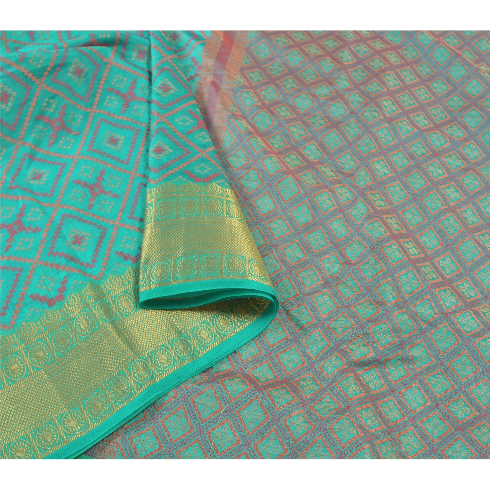 Sanskriti Vintage Turquoise Sarees Art Silk Hand-Woven Premium Sari Craft Fabric, PS-58014-Shade Of Turquoise-Hand-Woven Work-Art (Artificial) Silk-10