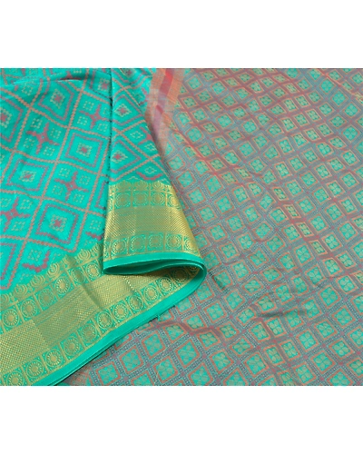 Sanskriti Vintage Turquoise Sarees Art Silk Hand-Woven Premium Sari Craft Fabric, PS-58014-Shade Of Turquoise-Hand-Woven Work-Art (Artificial) Silk-10