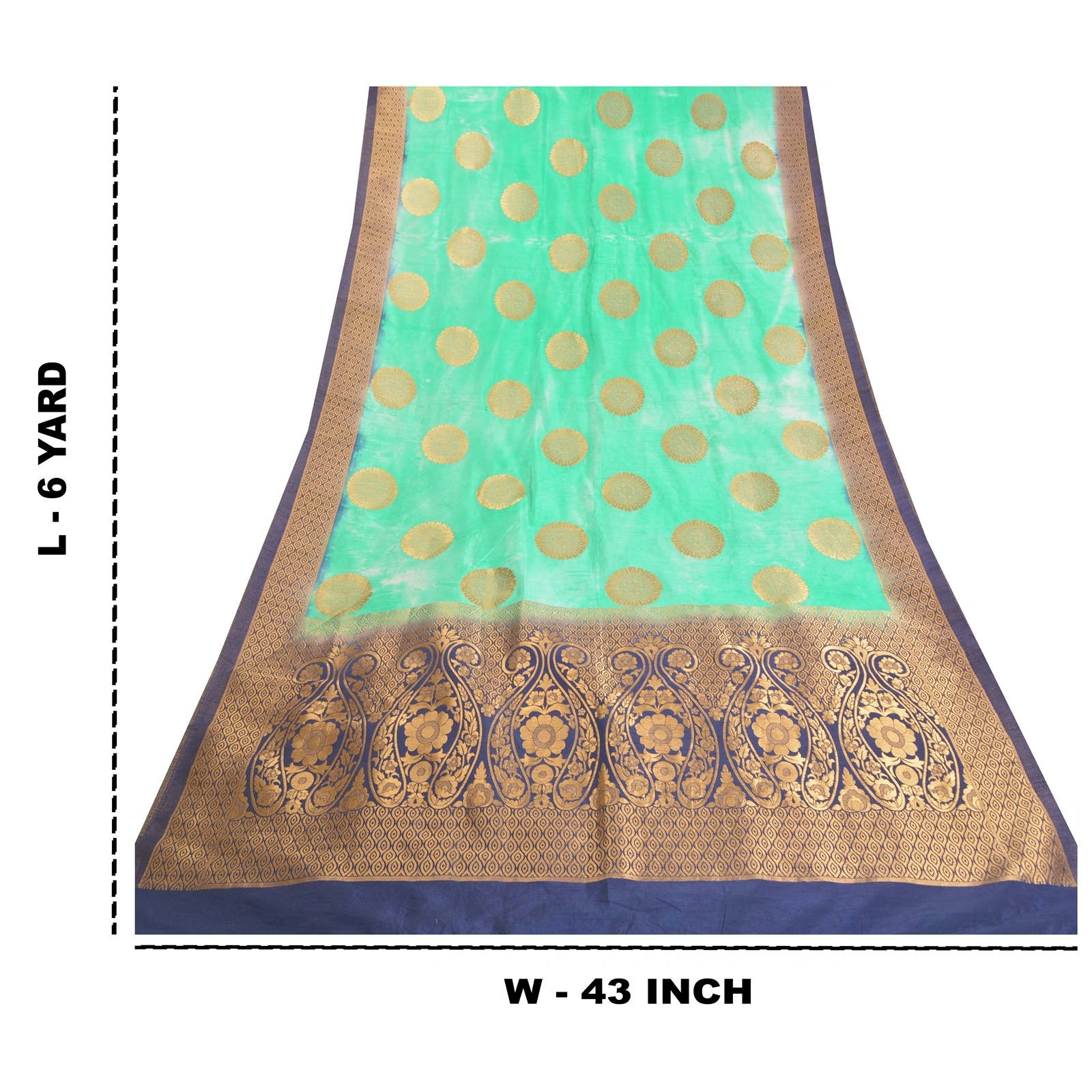 Sanskriti Vintage Green Sarees Art Silk Woven Premium Sari Craft 5 Yard Fabric, PS-58016-Green &amp; Blue-Woven Work-Art (Artificial) Silk-1