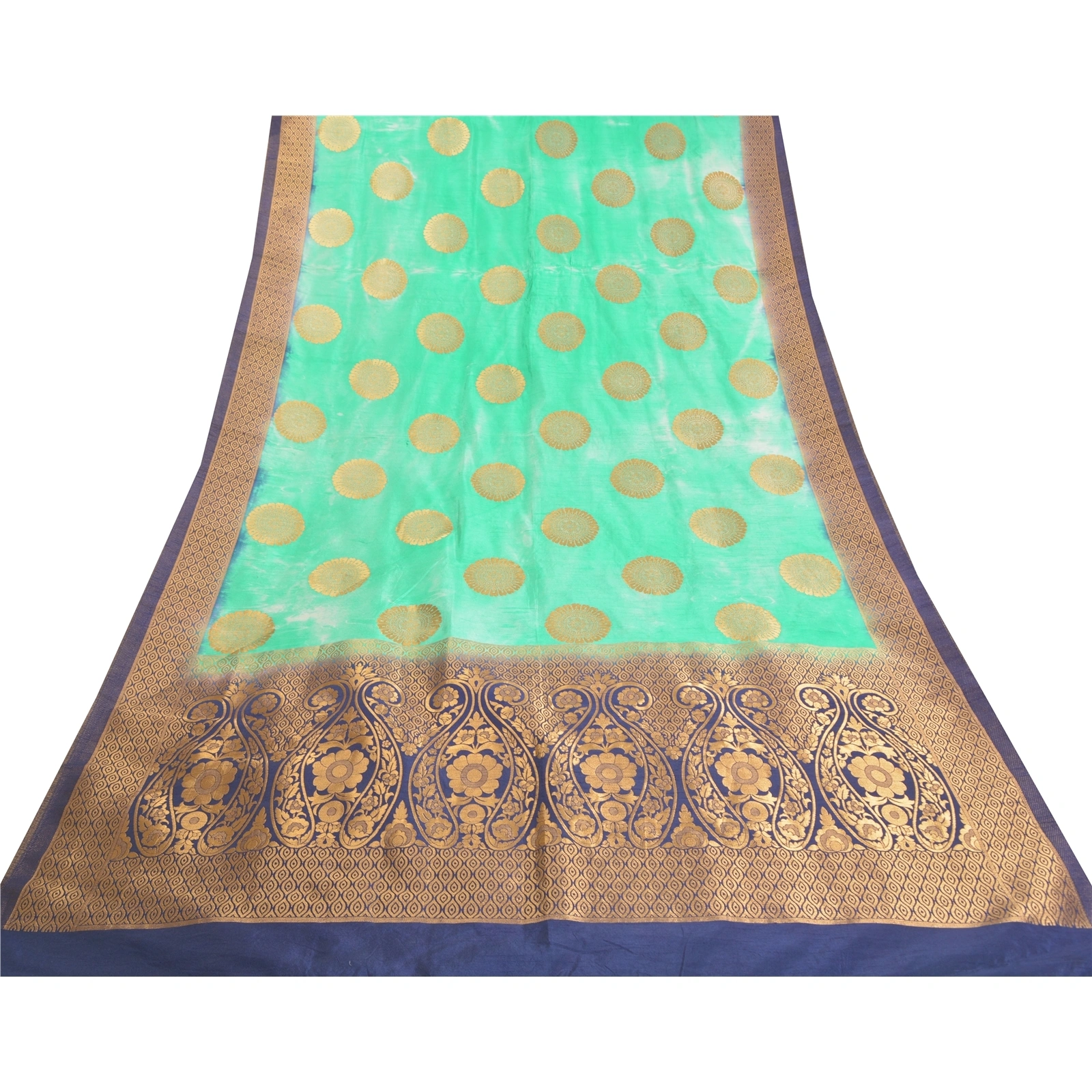 Sanskriti Vintage Green Sarees Art Silk Woven Premium Sari Craft 5 Yard Fabric, PS-58016-Green &amp; Blue-Woven Work-Art (Artificial) Silk-9