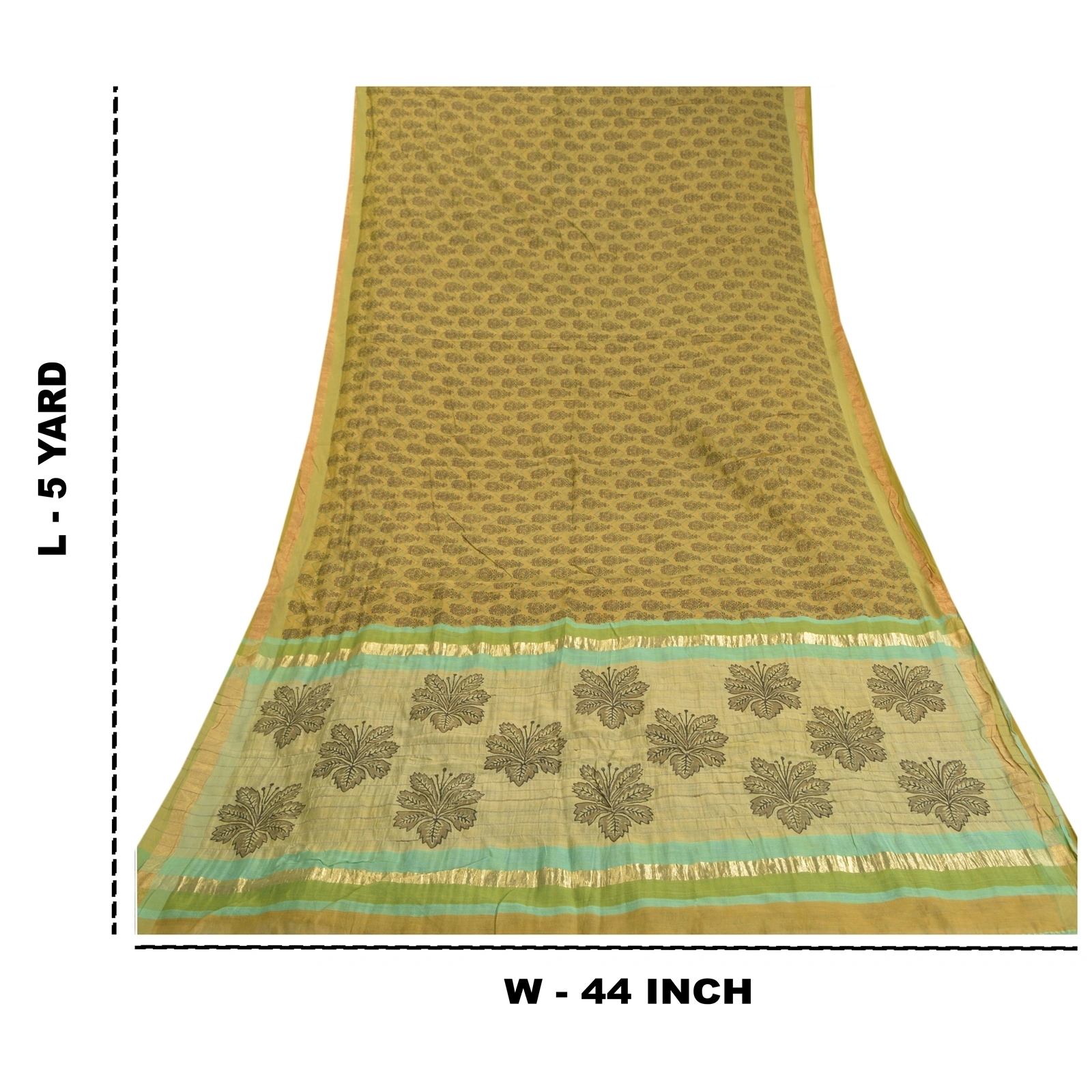 Sanskriti Vintage Green Sarees Pure Chanderi Silk Block Printed Sari Fabric, PS-58026-Shade Of Green-Block Printed Work-100% Pure Chanderi Silk-1