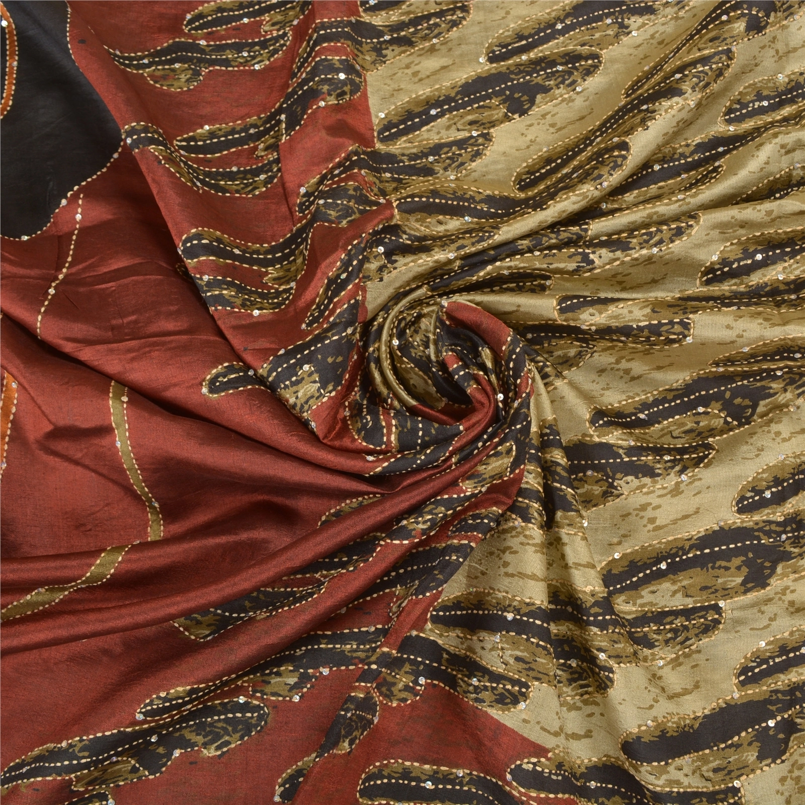 Sanskriti Vintage Ivory Sarees Pure Cotton Sari Hand Embroidered Kantha Fabric, PS-58062-Shade Of Ivory &amp; Dark Red-Thread Work-100% Pure Cotton-6