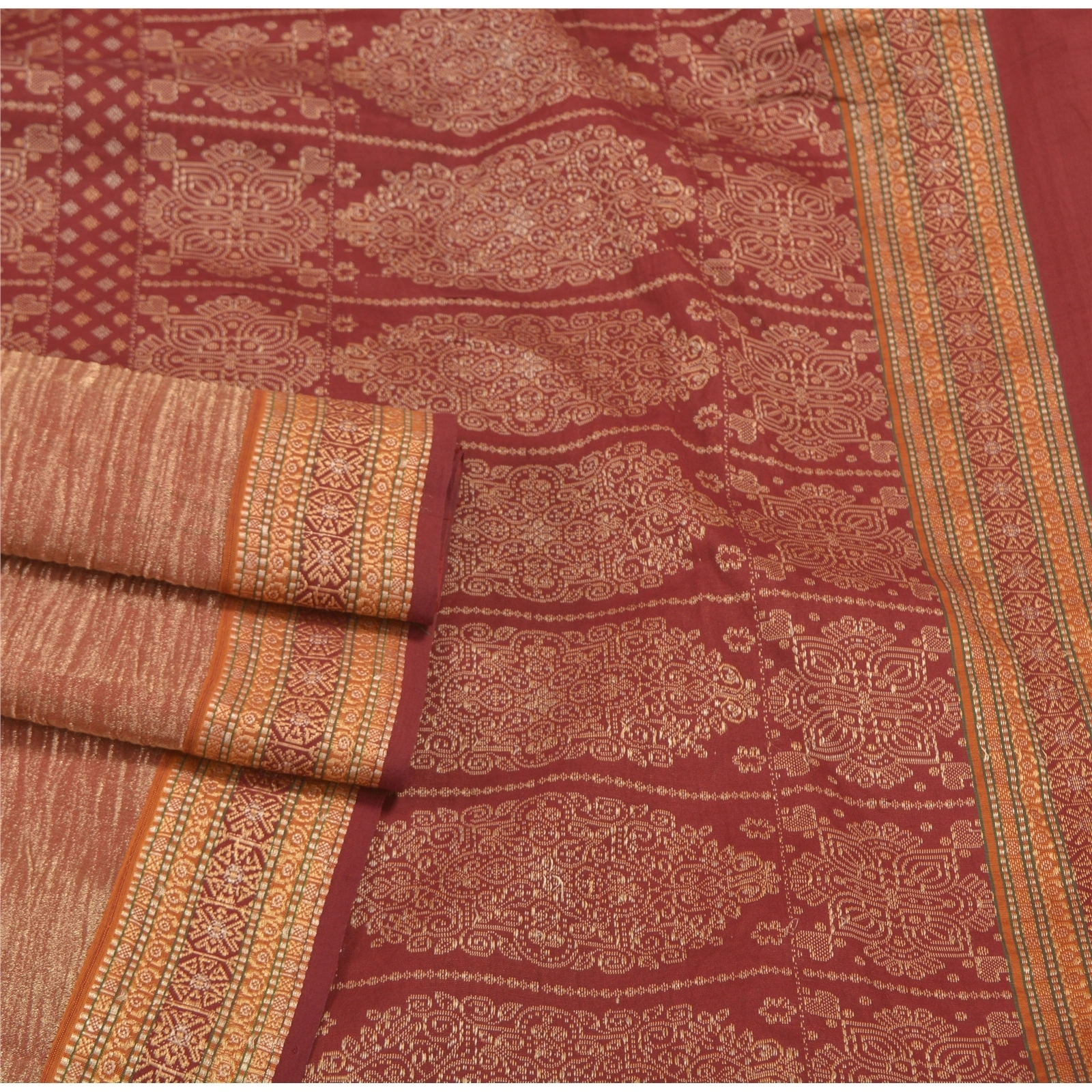 Sanskriti Vintage Dark Red Sarees Art Silk Hand-Woven Sari Premium Fabric, PS-58063-Dark Red &amp; Golden-Woven Work-Art (Artificial) Silk-8