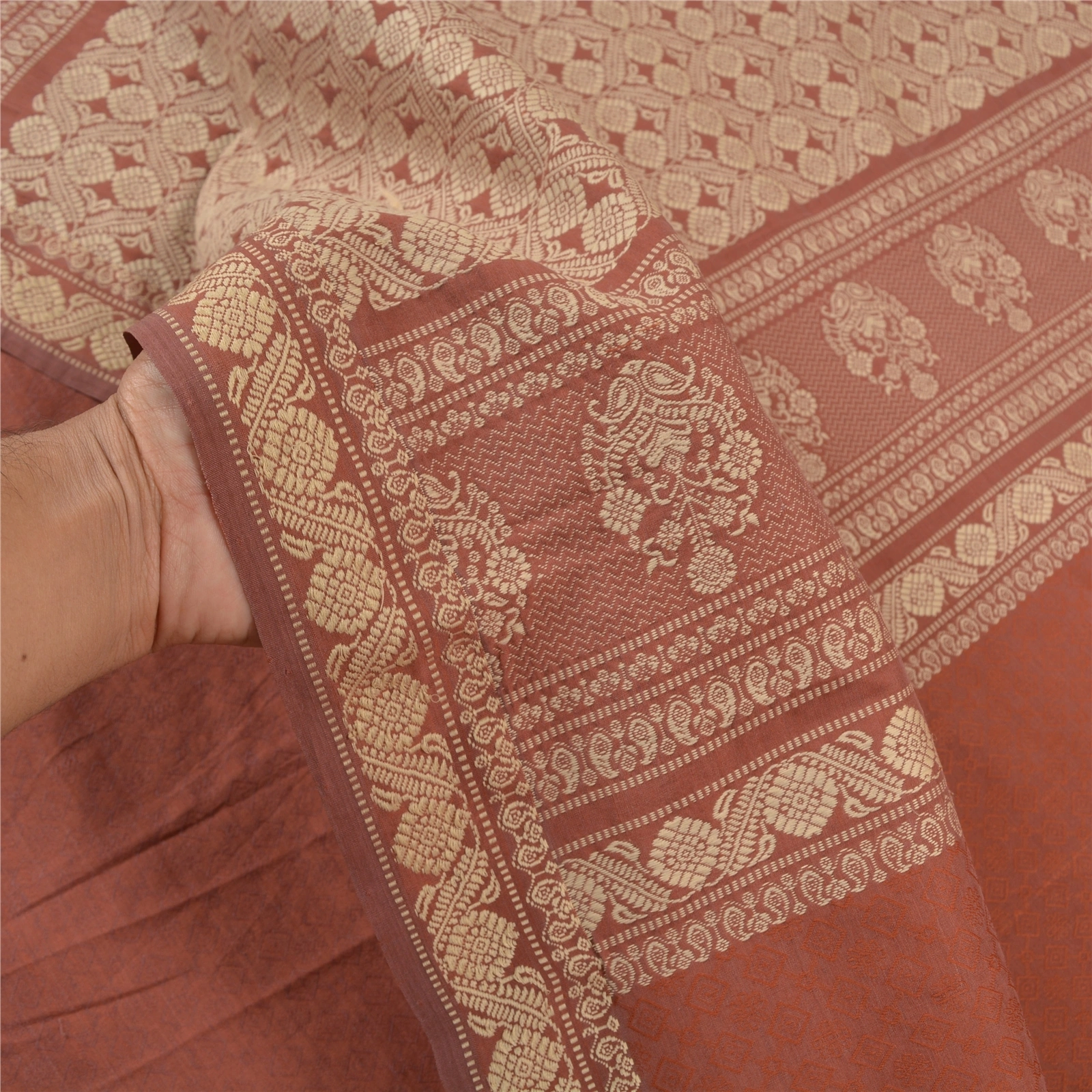 Sanskriti Vintage Brown Sarees Blend Silk Hand-Woven Premium Sari Craft Fabric, PS-58068-Shade Of Brown-Hand-Woven Work-Blende Silk-5