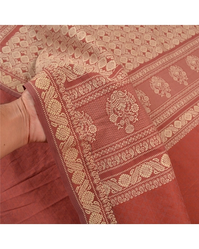 Sanskriti Vintage Brown Sarees Blend Silk Hand-Woven Premium Sari Craft Fabric, PS-58068-Shade Of Brown-Hand-Woven Work-Blende Silk-5