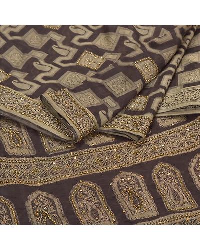 Sanskriti Vintage Black Sarees Pure Silk Hand Beaded Woven Cultural Sari Fabric, PS-58072-Black-Hand-Woven Work-100% Pure Silk-2