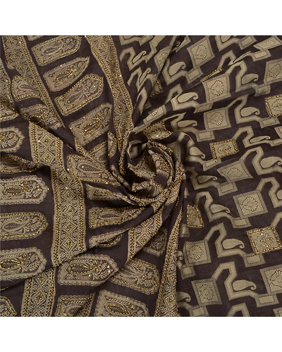 Sanskriti Vintage Black Sarees Pure Silk Hand Beaded Woven Cultural Sari Fabric, PS-58072-Black-Hand-Woven Work-100% Pure Silk-7