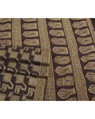 Sanskriti Vintage Black Sarees Pure Silk Hand Beaded Woven Cultural Sari Fabric, PS-58072-Black-Hand-Woven Work-100% Pure Silk-8