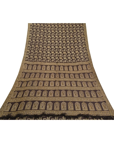 Sanskriti Vintage Black Sarees Pure Silk Hand Beaded Woven Cultural Sari Fabric, PS-58072-Black-Hand-Woven Work-100% Pure Silk-9
