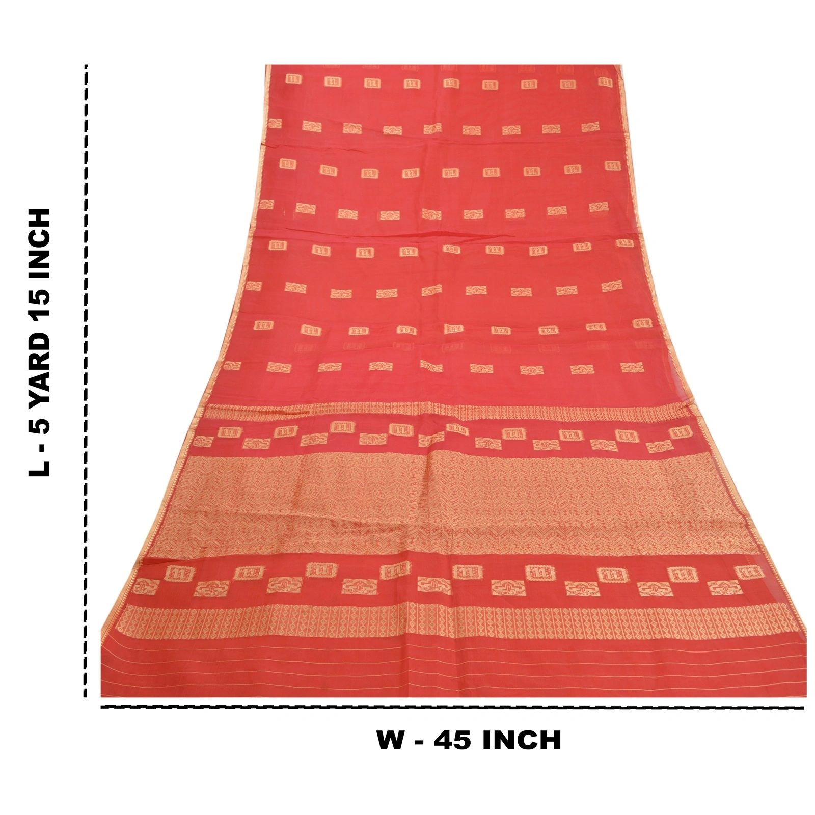 Sanskriti Vintage Red Saree Pure Organza Silk Handwoven Tant Craft Sari Fabric, PS-58079-Red-Hand Embroidered-Pure Organza Silk-1