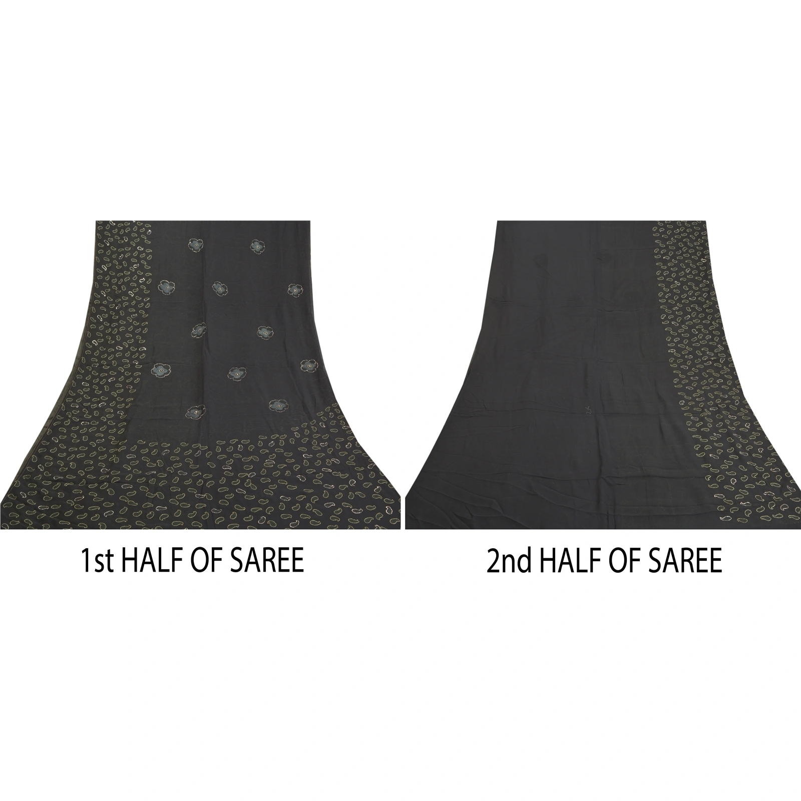 Sanskriti Vintage Black Sarees Pure Georgette Hand Embroidered Craft Sari Fabric, PS-58082-Black-Hand Embroidery-Pure Georgette Silk-5