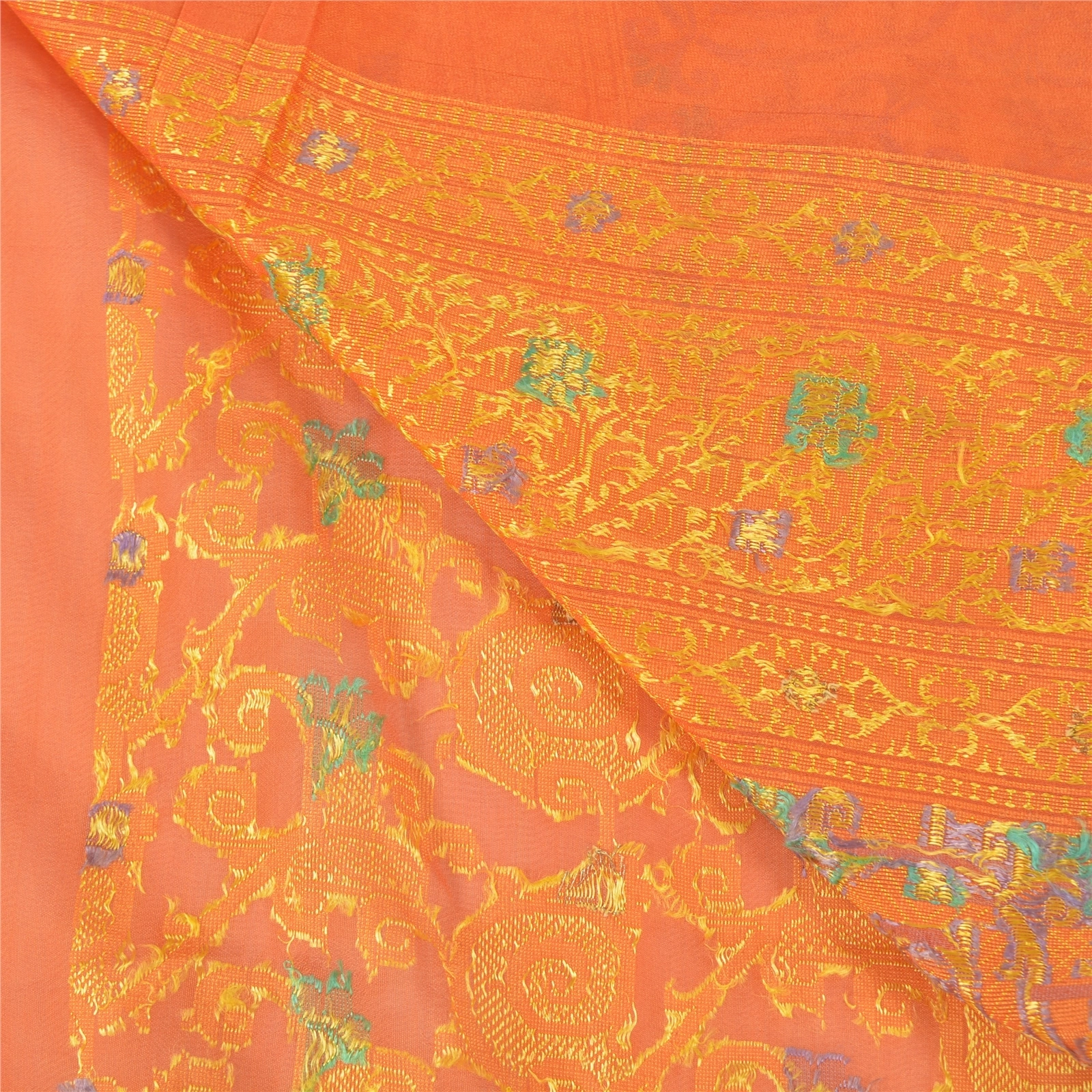 Sanskriti Vintage Orange Sarees Pure Organza Silk Hand-Woven Premium Sari Fabric, PS-58088-Orange-Hand-Woven Work-100% Pure Organza Silk-2