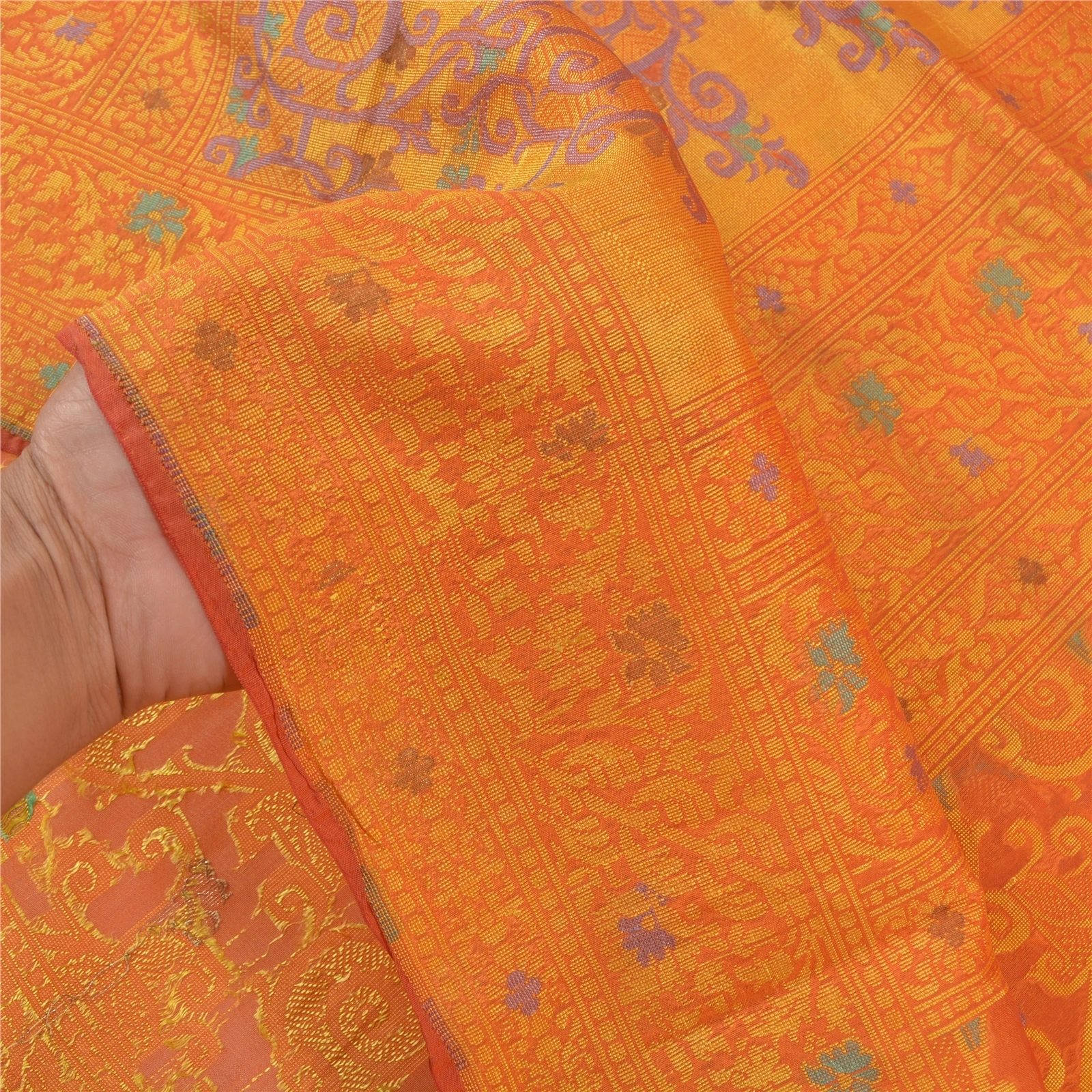 Sanskriti Vintage Orange Sarees Pure Organza Silk Hand-Woven Premium Sari Fabric, PS-58088-Orange-Hand-Woven Work-100% Pure Organza Silk-4