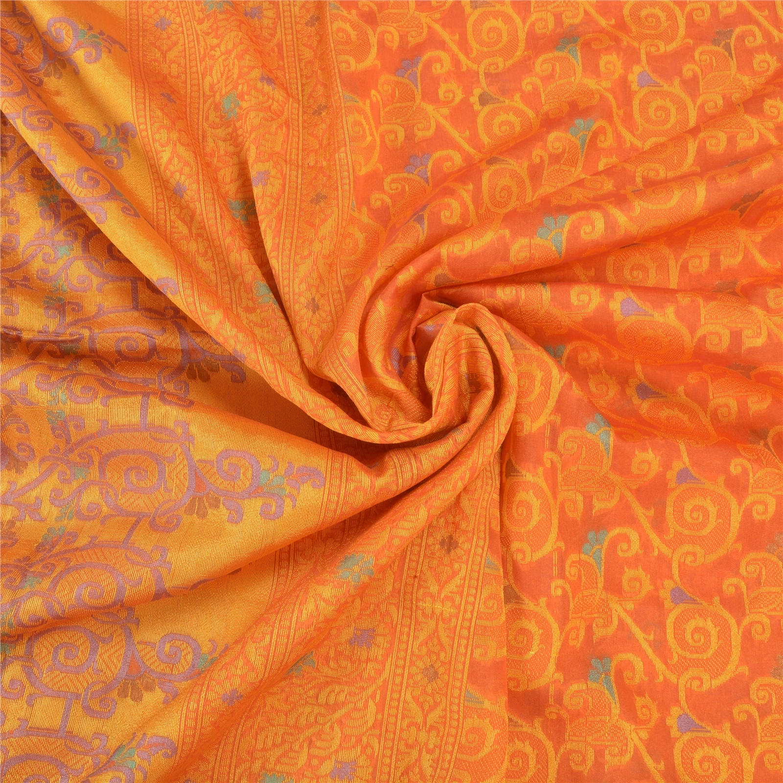 Sanskriti Vintage Orange Sarees Pure Organza Silk Hand-Woven Premium Sari Fabric, PS-58088-Orange-Hand-Woven Work-100% Pure Organza Silk-6