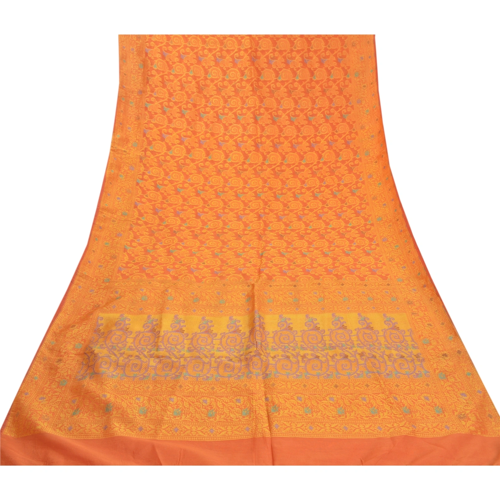 Sanskriti Vintage Orange Sarees Pure Organza Silk Hand-Woven Premium Sari Fabric, PS-58088-Orange-Hand-Woven Work-100% Pure Organza Silk-8