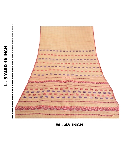 Sanskriti Vintage Sarees Pure Silk Handwoven Assam Gamosa Sari Premium Fabric, PS-58120-Cream-Hand Embroidered-Pure Silk-1
