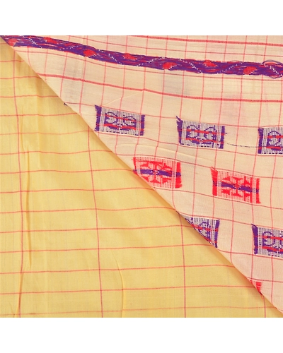 Sanskriti Vintage Sarees Pure Silk Handwoven Assam Gamosa Sari Premium Fabric, PS-58120-Cream-Hand Embroidered-Pure Silk-2