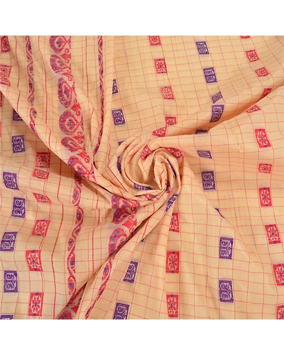 Sanskriti Vintage Sarees Pure Silk Handwoven Assam Gamosa Sari Premium Fabric, PS-58120-Cream-Hand Embroidered-Pure Silk-6