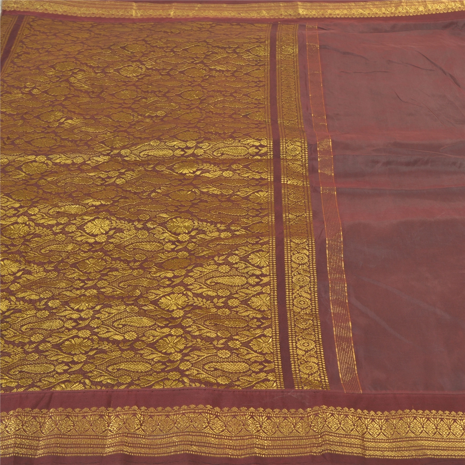 Sanskriti Vintage Indian Dark Red Sarees Art Silk Woven Zari Sari Craft Fabric, PS-58145-Dark Red-Zari Work-Art (Artificial) Silk-3