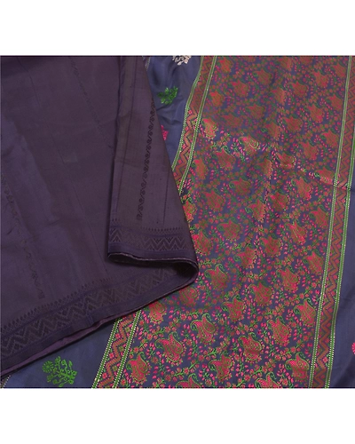 Sanskriti Vintage Purple Sarees 100% Pure Silk Hand-Woven Begumpuri Sari Fabric, PS-58152-Shade Of Purple &amp; Blue-Hand Woven Work-100% Pure Silk-1
