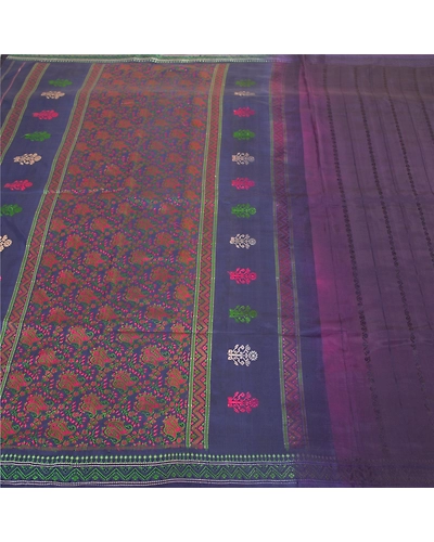 Sanskriti Vintage Purple Sarees 100% Pure Silk Hand-Woven Begumpuri Sari Fabric, PS-58152-Shade Of Purple &amp; Blue-Hand Woven Work-100% Pure Silk-3