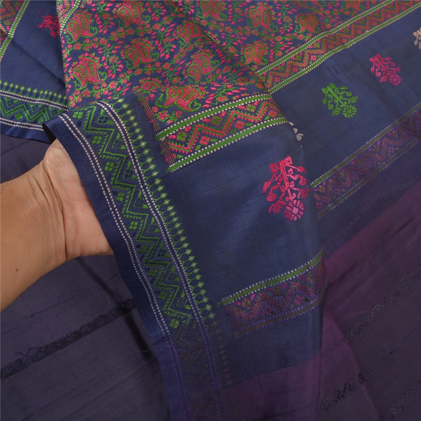 Sanskriti Vintage Purple Sarees 100% Pure Silk Hand-Woven Begumpuri Sari Fabric, PS-58152-Shade Of Purple &amp; Blue-Hand Woven Work-100% Pure Silk-4