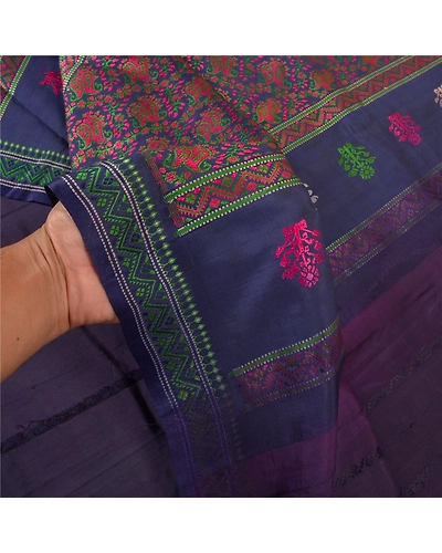 Sanskriti Vintage Purple Sarees 100% Pure Silk Hand-Woven Begumpuri Sari Fabric, PS-58152-Shade Of Purple &amp; Blue-Hand Woven Work-100% Pure Silk-4