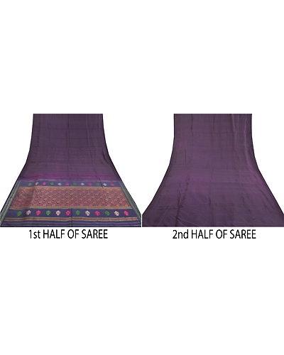 Sanskriti Vintage Purple Sarees 100% Pure Silk Hand-Woven Begumpuri Sari Fabric, PS-58152-Shade Of Purple &amp; Blue-Hand Woven Work-100% Pure Silk-5