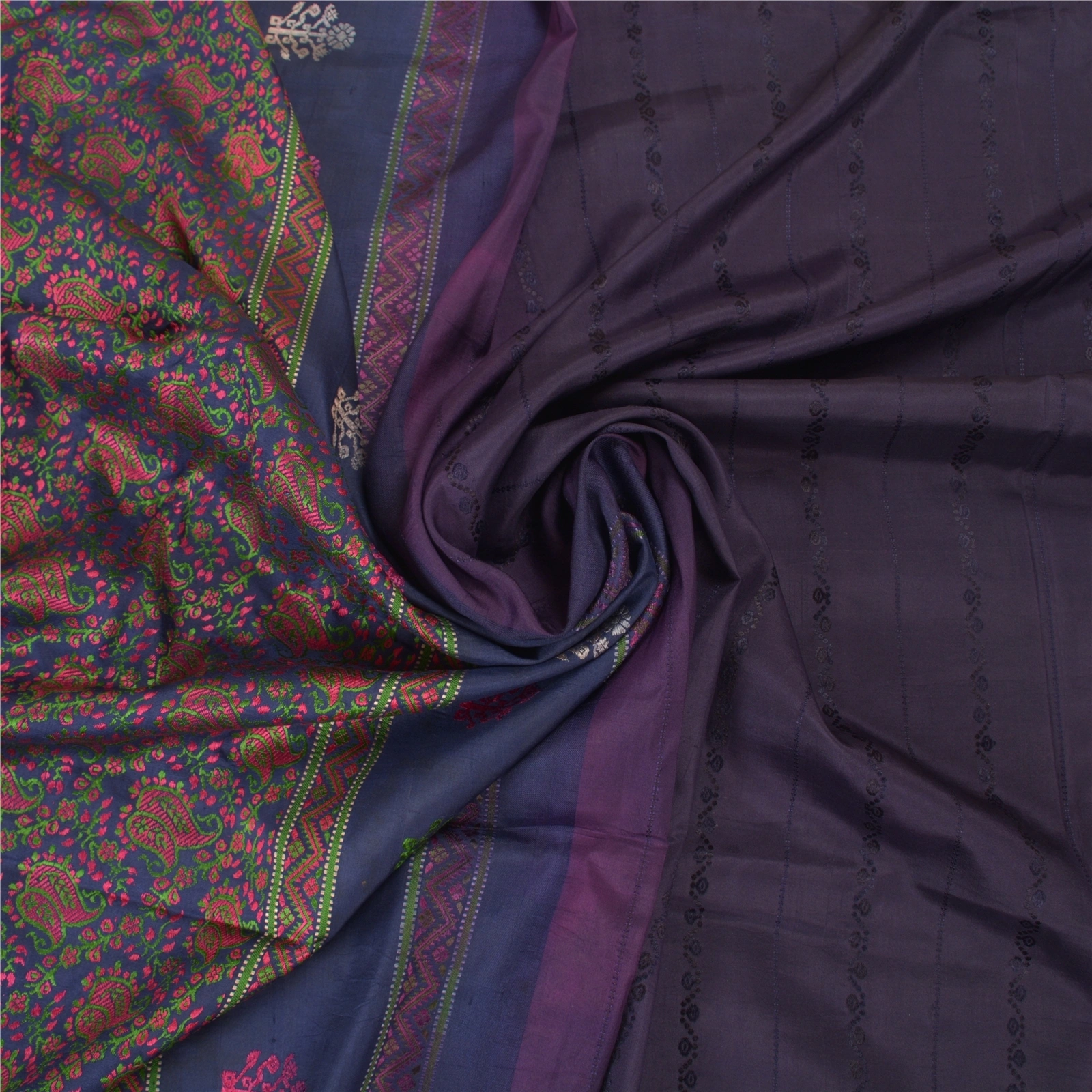 Sanskriti Vintage Purple Sarees 100% Pure Silk Hand-Woven Begumpuri Sari Fabric, PS-58152-Shade Of Purple &amp; Blue-Hand Woven Work-100% Pure Silk-6