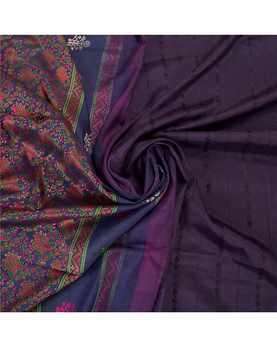 Sanskriti Vintage Purple Sarees 100% Pure Silk Hand-Woven Begumpuri Sari Fabric, PS-58152-Shade Of Purple &amp; Blue-Hand Woven Work-100% Pure Silk-6