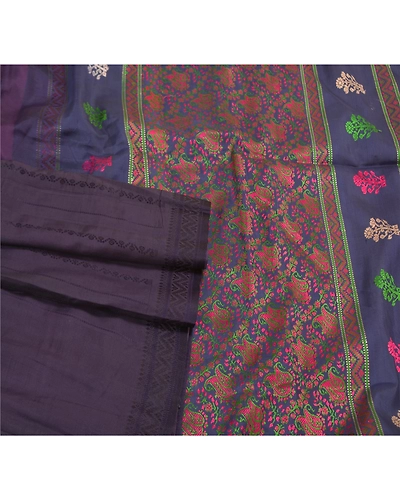 Sanskriti Vintage Purple Sarees 100% Pure Silk Hand-Woven Begumpuri Sari Fabric, PS-58152-Shade Of Purple &amp; Blue-Hand Woven Work-100% Pure Silk-7