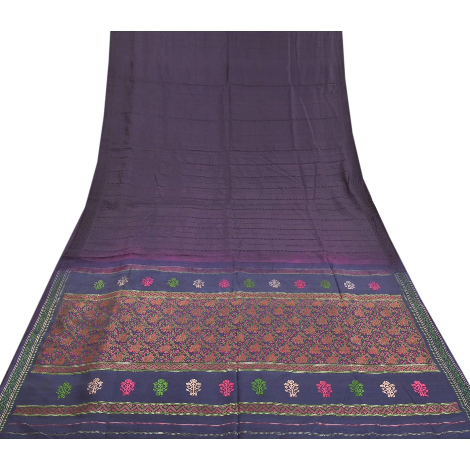 Sanskriti Vintage Purple Sarees 100% Pure Silk Hand-Woven Begumpuri Sari Fabric, PS-58152-Shade Of Purple &amp; Blue-Hand Woven Work-100% Pure Silk-8