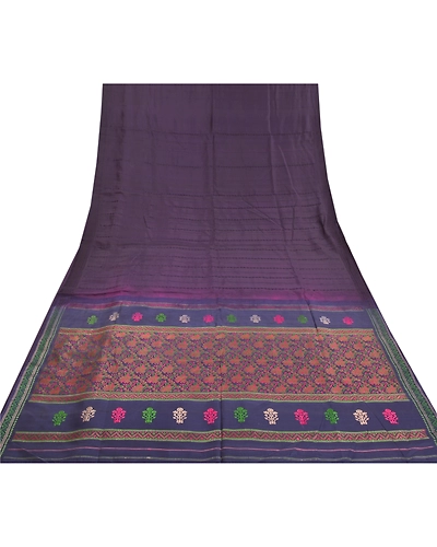 Sanskriti Vintage Purple Sarees 100% Pure Silk Hand-Woven Begumpuri Sari Fabric, PS-58152-Shade Of Purple &amp; Blue-Hand Woven Work-100% Pure Silk-8