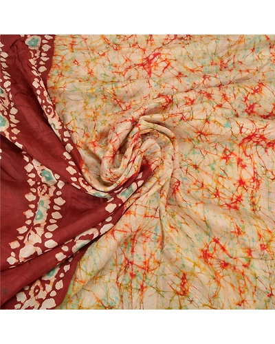 Sanskriti Vintage Ivory Sari 100% Pure Silk Batik Work Sarees 5 Yard Fabric, PS-58157-Shade Of Dark Red &amp; Ivory-Batik Work-100% Pure Silk-6