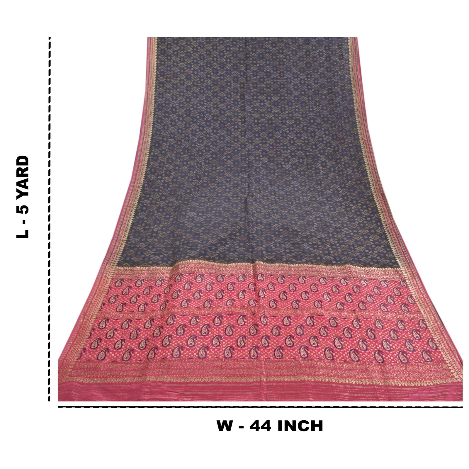 Sanskriti Vintage Sarees Pure Silk Woven Brocade &amp; Handmade Kantha Sari Fabric, PS-58158-Blue &amp; Pink-Zari Work-100% Pure Silk-9