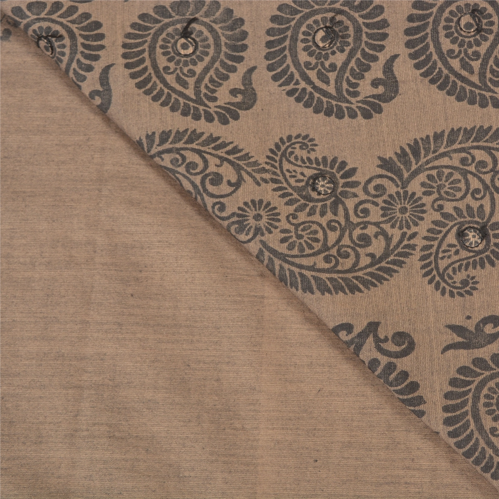 Sanskriti Vintage Indian Brown Sari Blend Silk Block Printed Sarees Craft Fabric, PS-58216-Shade Of Brown-Block Printed Work-Blend Silk-2