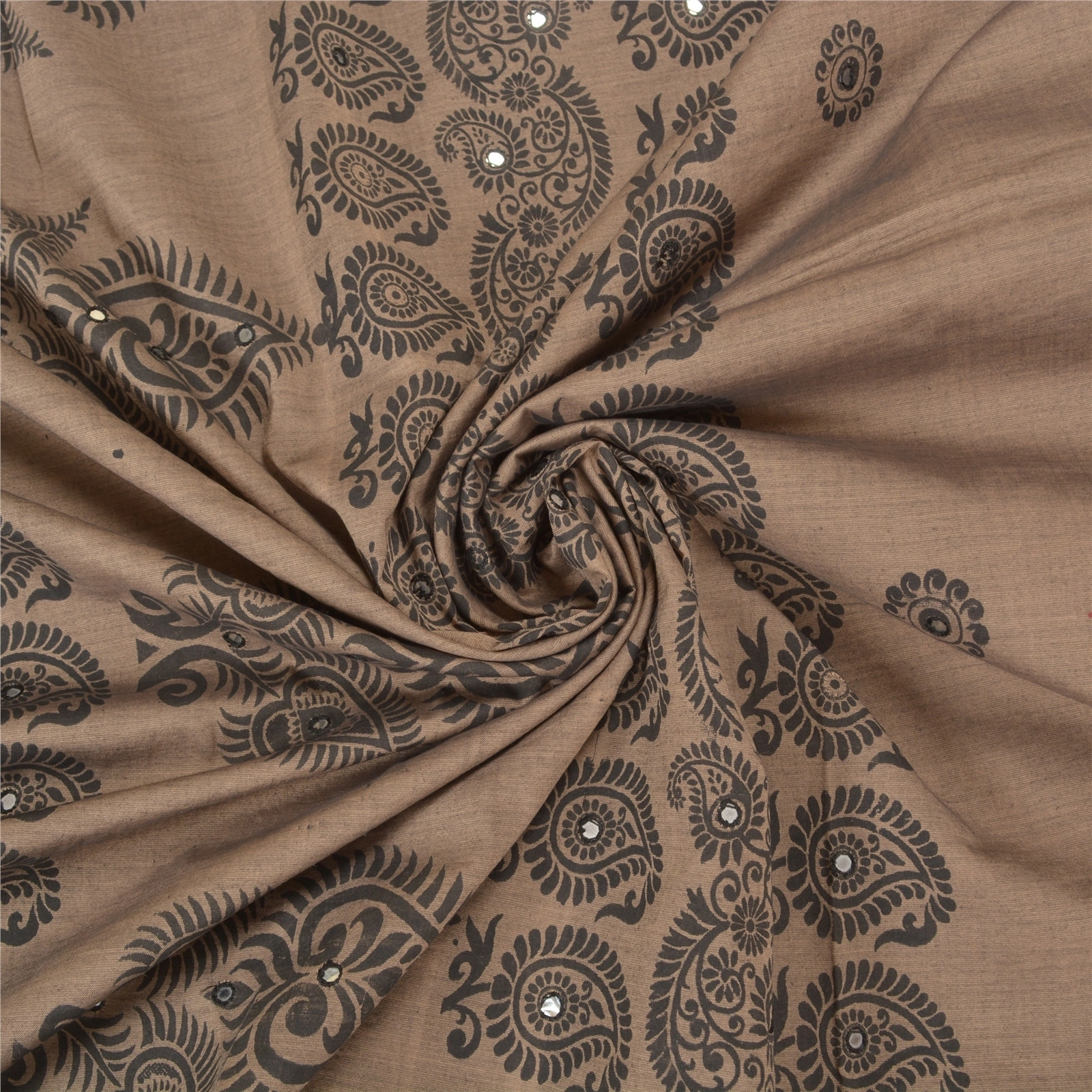 Sanskriti Vintage Indian Brown Sari Blend Silk Block Printed Sarees Craft Fabric, PS-58216-Shade Of Brown-Block Printed Work-Blend Silk-6