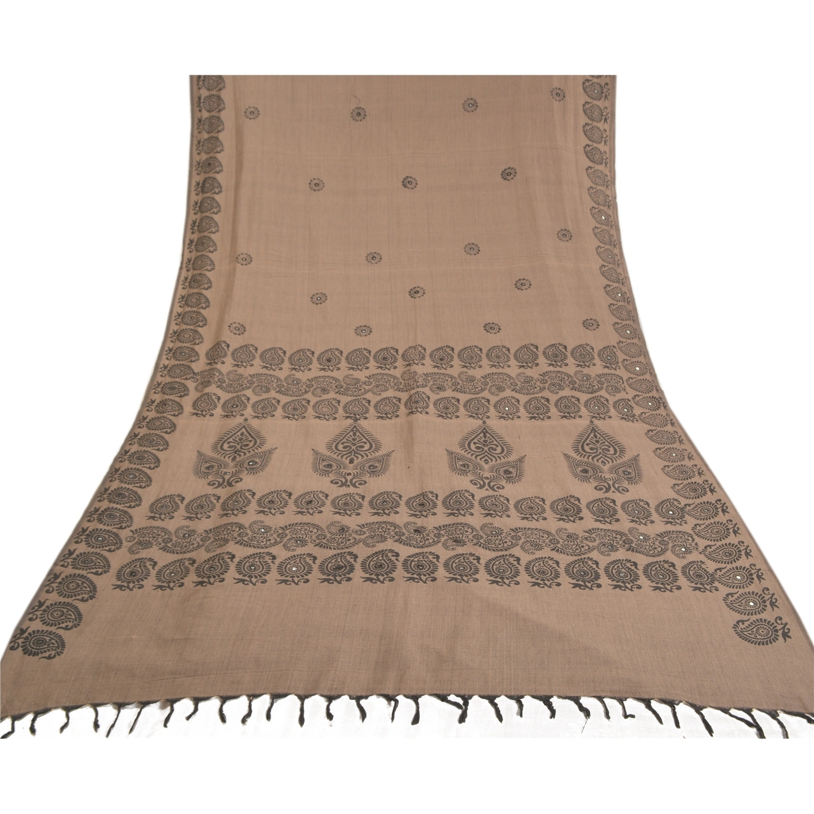 Sanskriti Vintage Indian Brown Sari Blend Silk Block Printed Sarees Craft Fabric, PS-58216-Shade Of Brown-Block Printed Work-Blend Silk-8