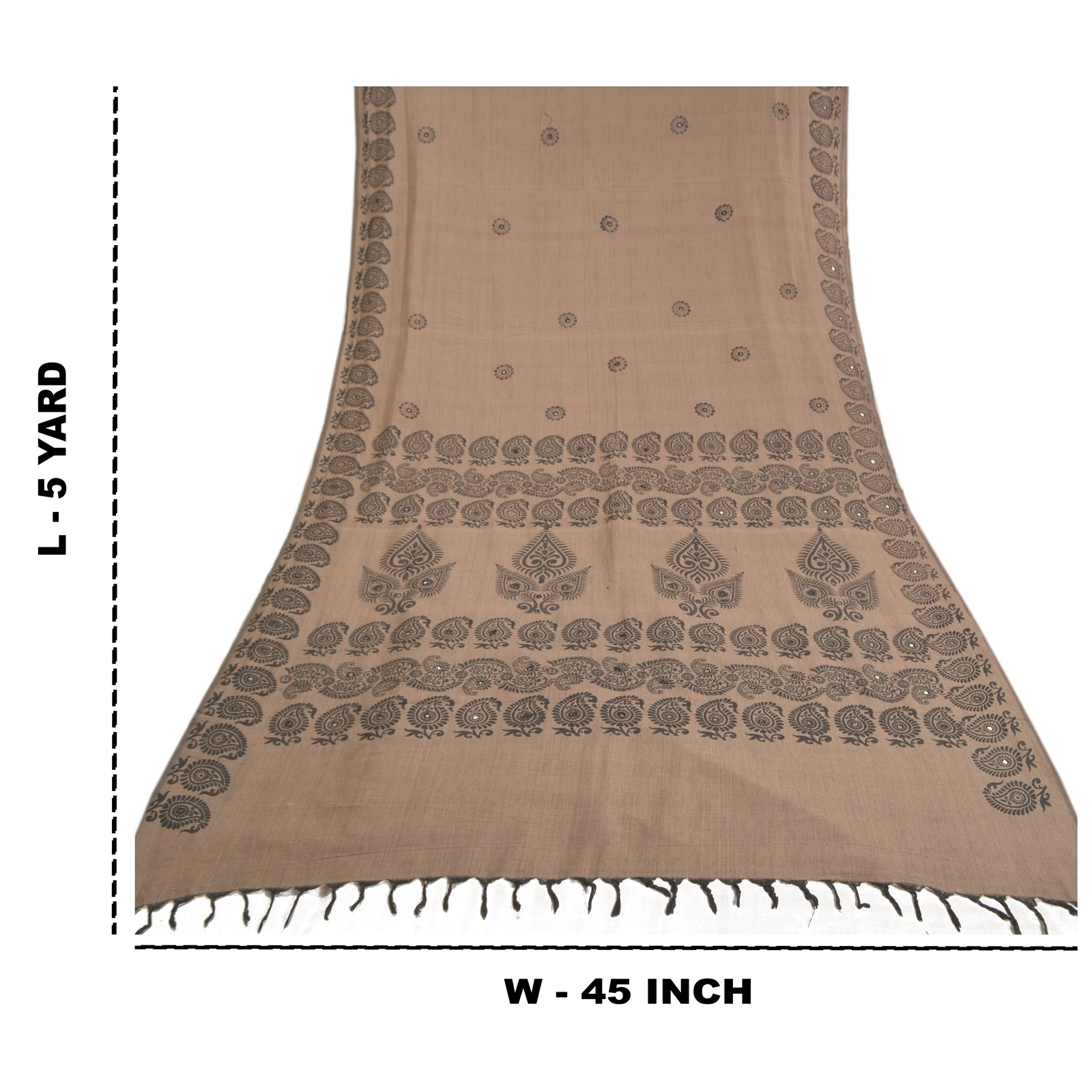 Sanskriti Vintage Indian Brown Sari Blend Silk Block Printed Sarees Craft Fabric, PS-58216-Shade Of Brown-Block Printed Work-Blend Silk-9