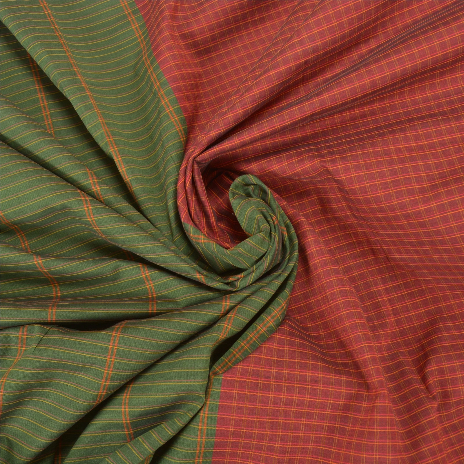 Sanskriti Vintage Green Sarees Blend Cotton Woven Chettinad/Kandangi Sari Fabric, PS-58226-Green &amp; Red-Woven Work-Blend Cotton-6