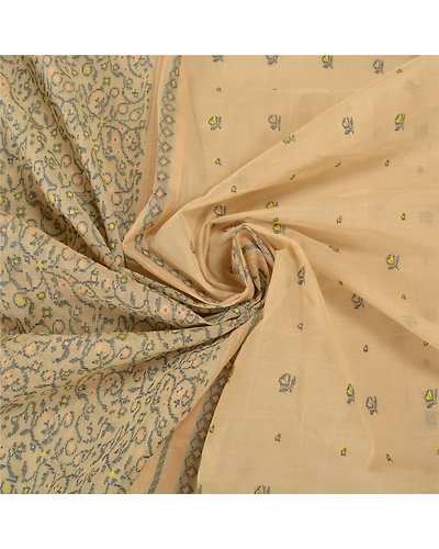 Sanskriti Vintage Ivory Sarees Pure Cotton Hand-Woven Indian Tant Sari Fabric, PS-58231-Shade Of Ivory-Thread Work-100% Pure Cotton-6