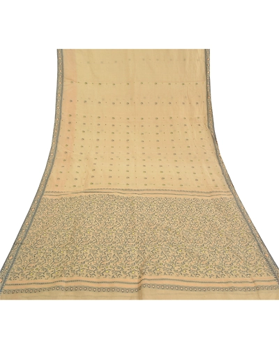 Sanskriti Vintage Ivory Sarees Pure Cotton Hand-Woven Indian Tant Sari Fabric, PS-58231-Shade Of Ivory-Thread Work-100% Pure Cotton-8