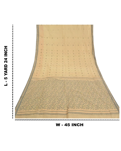 Sanskriti Vintage Ivory Sarees Pure Cotton Hand-Woven Indian Tant Sari Fabric, PS-58231-Shade Of Ivory-Thread Work-100% Pure Cotton-9