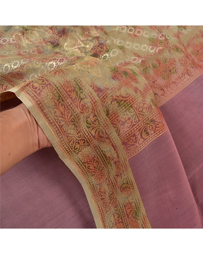 Sanskriti Vintage Purple Sarees 100% Pure Silk Woven &amp; Ikat Sari Premium Fabric, PS-58236-Purple-Woven Work-100% Pure Silk-4