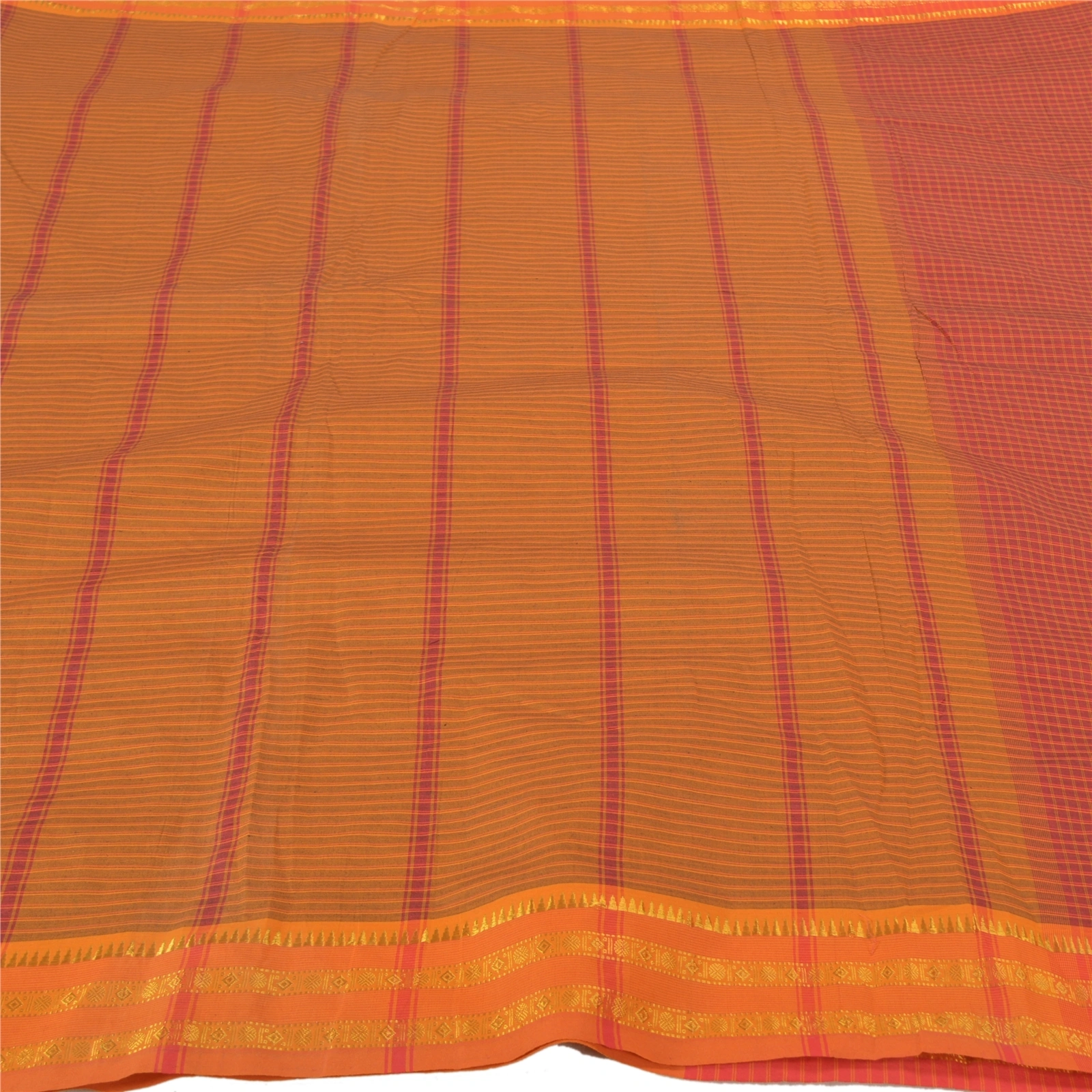 Sanskriti Vintage Dark Red Sarees Cotton Woven Chettinad/Kandangi Sari Fabric, PS-58238-Shade Of Saffron &amp; Dark Red-Woven Work-Cotton-3