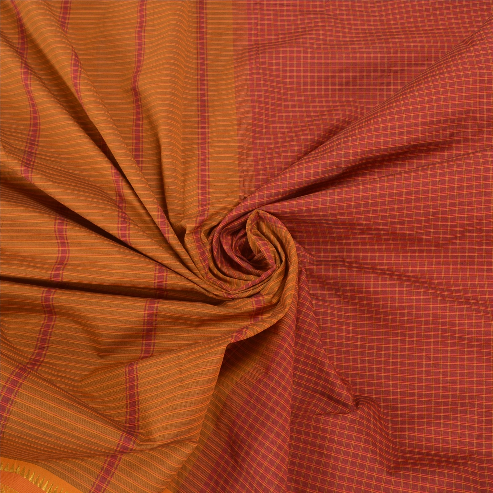 Sanskriti Vintage Dark Red Sarees Cotton Woven Chettinad/Kandangi Sari Fabric, PS-58238-Shade Of Saffron &amp; Dark Red-Woven Work-Cotton-6