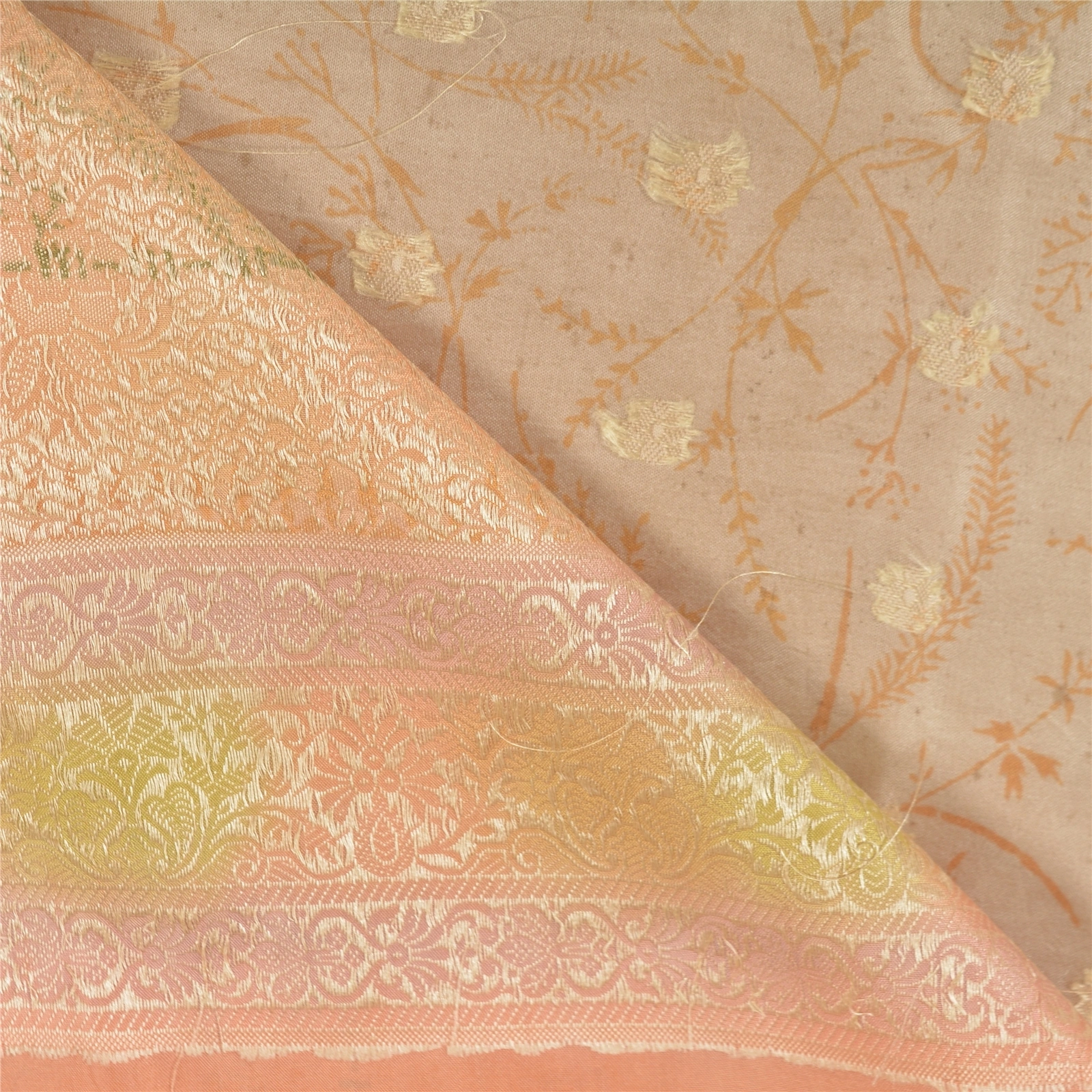 Sanskriti Vintage Peach Sarees 100% Pure Silk Woven Craft Sari 5 Yard Fabric, PS-58252-Shade Of Peach-Woven Work-100% Pure Silk-2