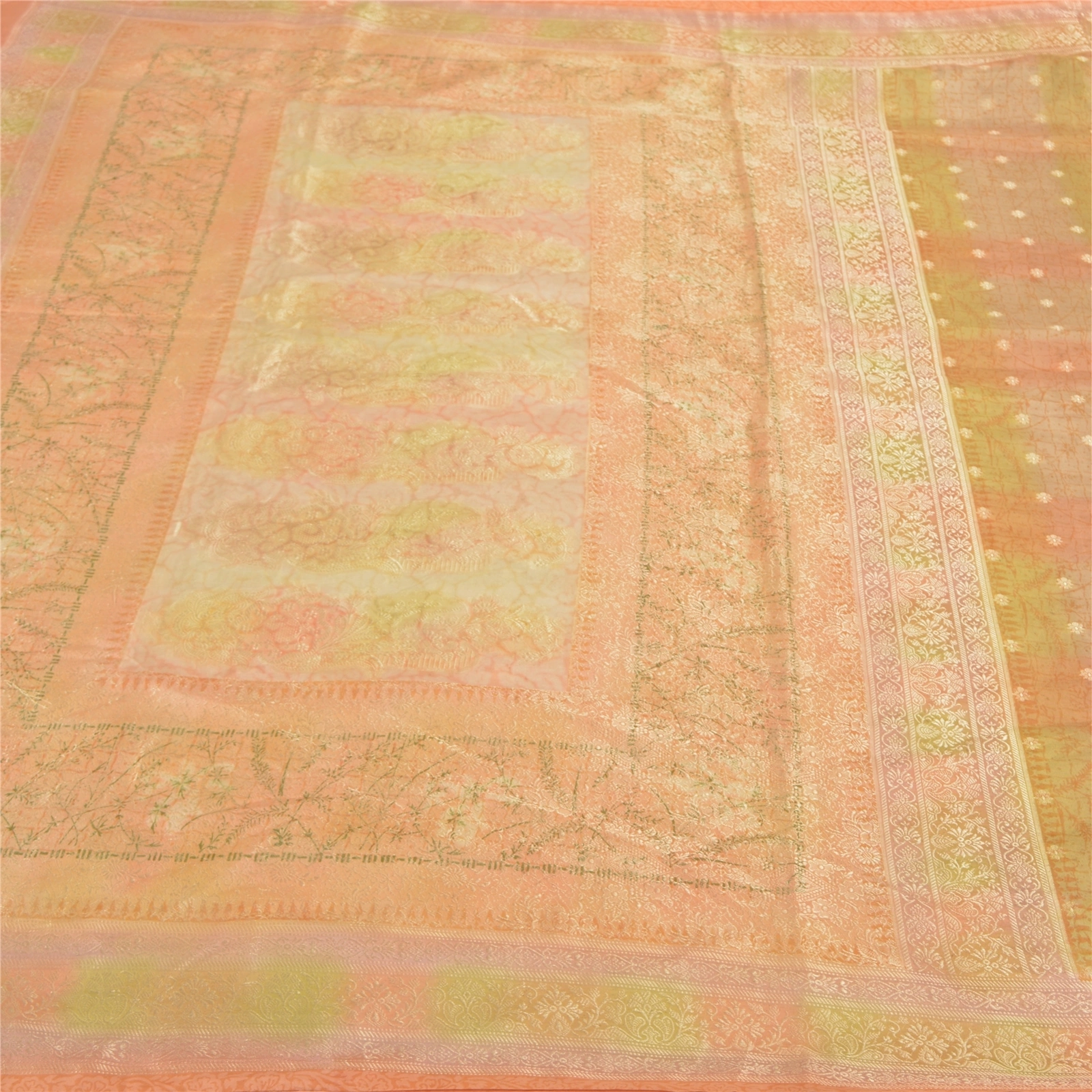 Sanskriti Vintage Peach Sarees 100% Pure Silk Woven Craft Sari 5 Yard Fabric, PS-58252-Shade Of Peach-Woven Work-100% Pure Silk-3