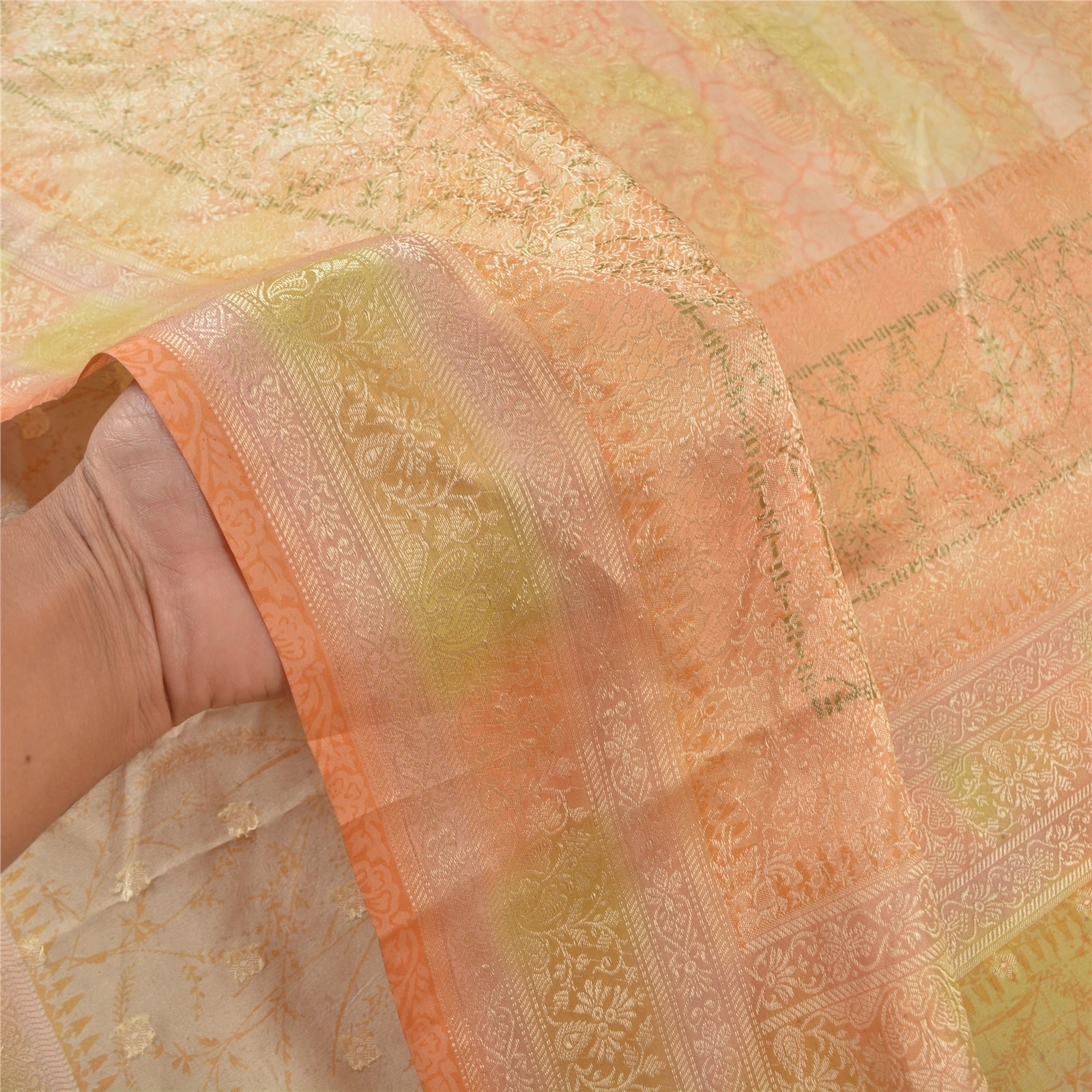 Sanskriti Vintage Peach Sarees 100% Pure Silk Woven Craft Sari 5 Yard Fabric, PS-58252-Shade Of Peach-Woven Work-100% Pure Silk-4